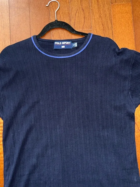 Vintage Polo Ralph Lauren Sport Top Ribbed Knit Crewneck 90s Blue Size L Cotton - Picture 3 of 8
